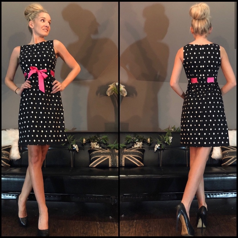 Black White Polka Dot Dress With Pink Belt
